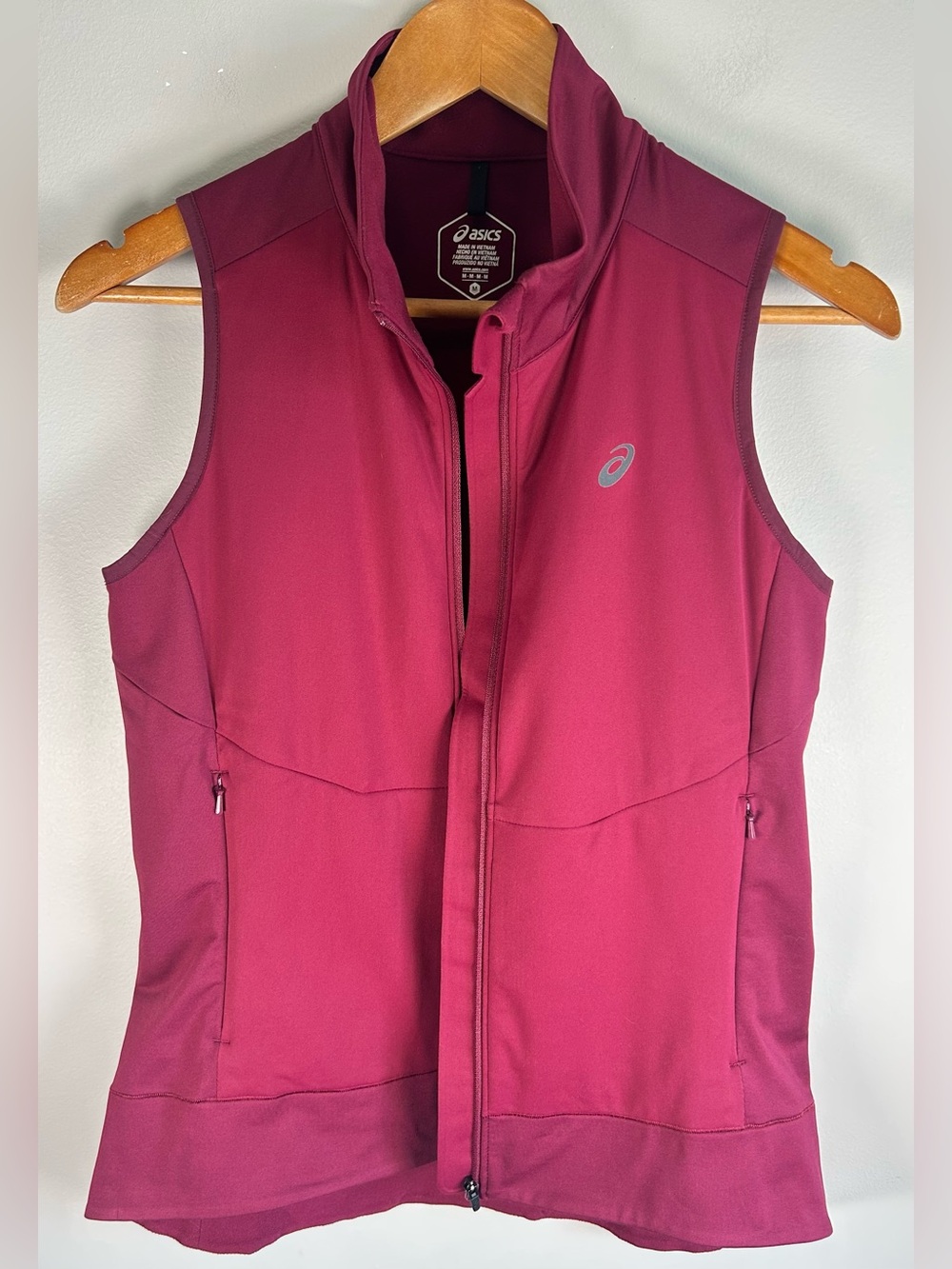 ASICS Womens H1 Running Vest Size M Red Burgundy Full Zip Reflective EUC - Picture 5 of 12